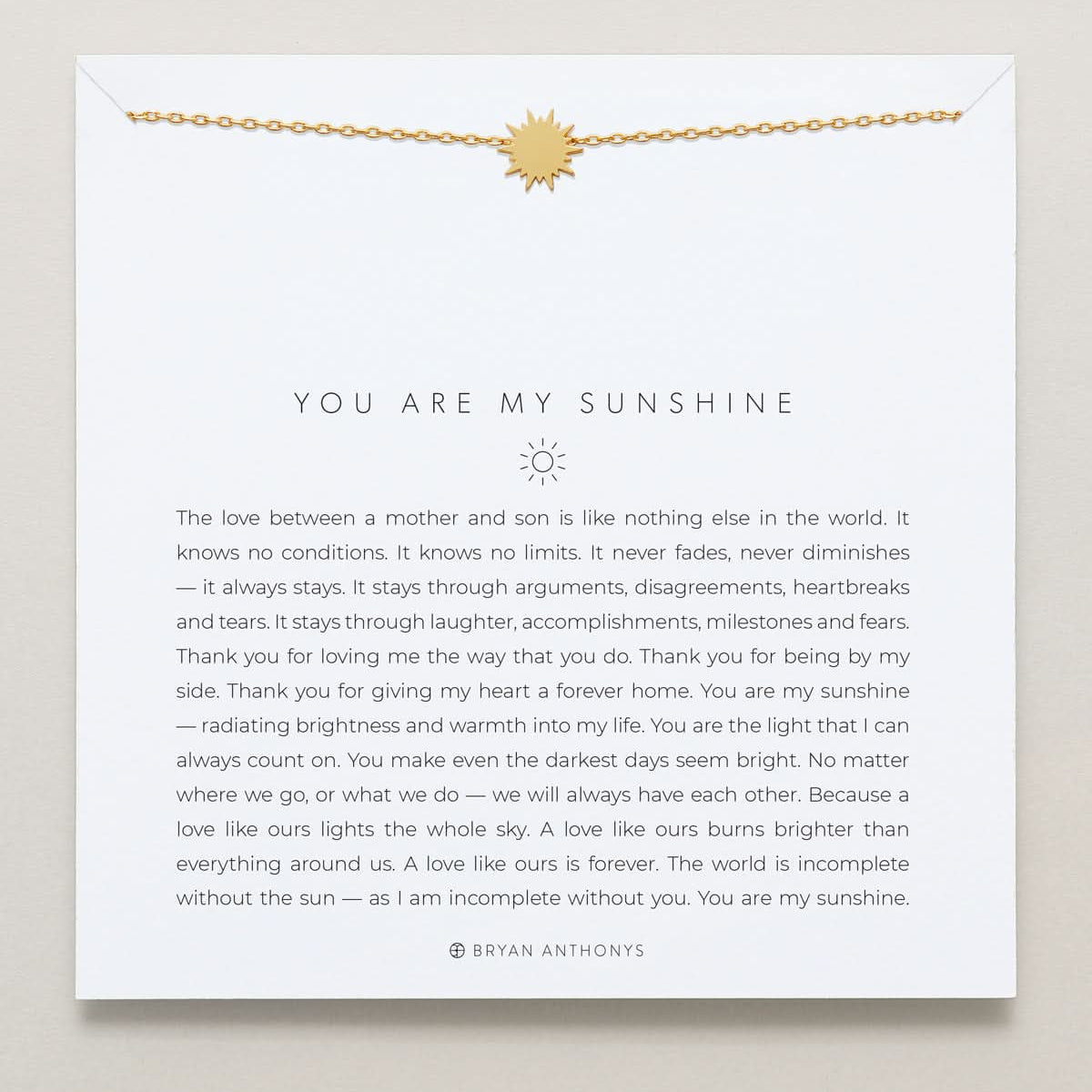 Bryan Anthonys You Are My Sunshine Mother Son Gold Necklace On Card