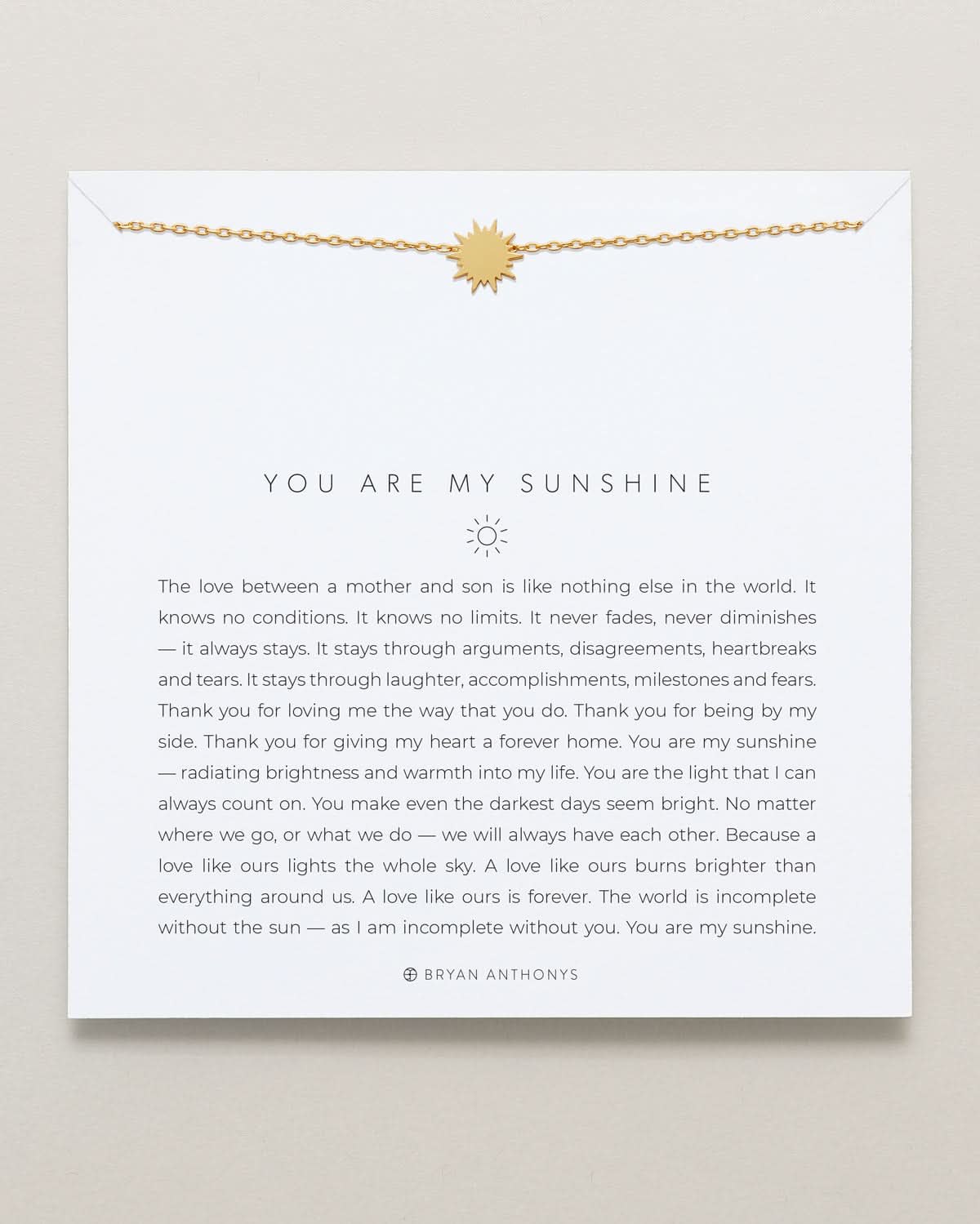 Bryan Anthonys You Are My Sunshine Mother Son Gold Necklace On Card