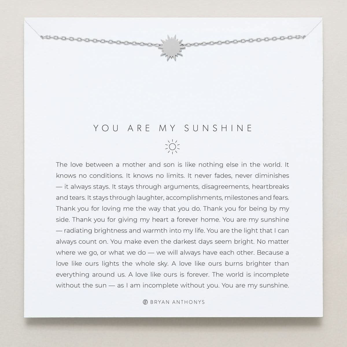 Bryan Anthonys You Are My Sunshine Mother Son Silver Necklace On Card