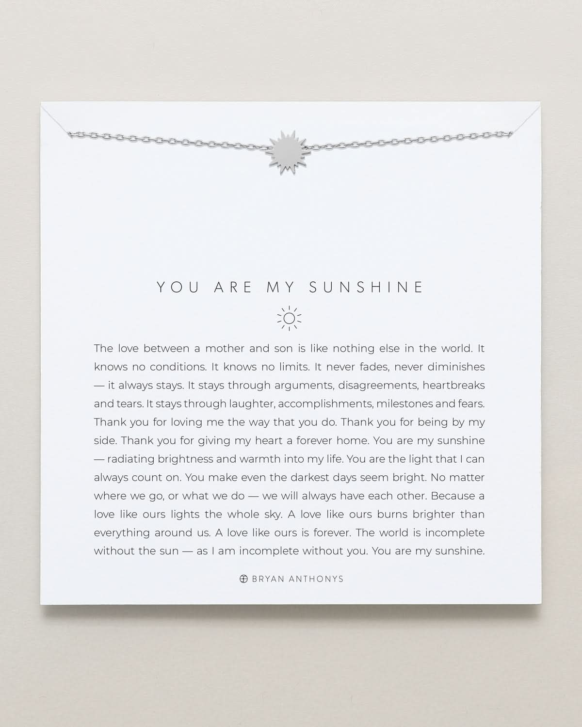 Bryan Anthonys You Are My Sunshine Mother Son Silver Necklace On Card
