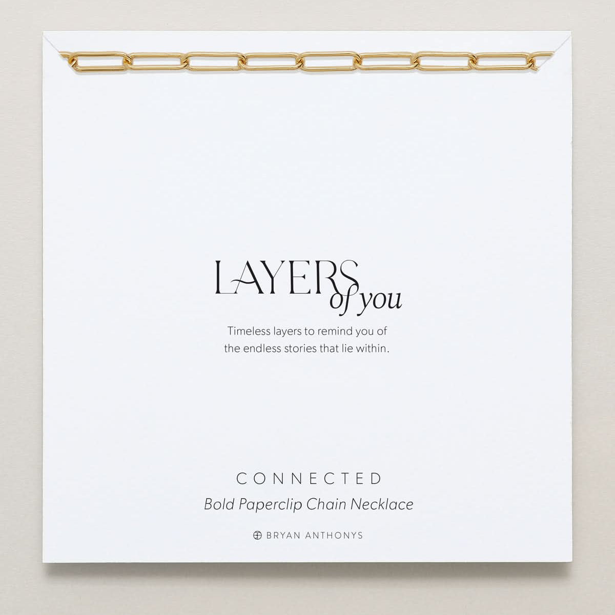 Bryan Anthonys Layers of You Connected Gold Bold Paperclip Chain Necklace On Card