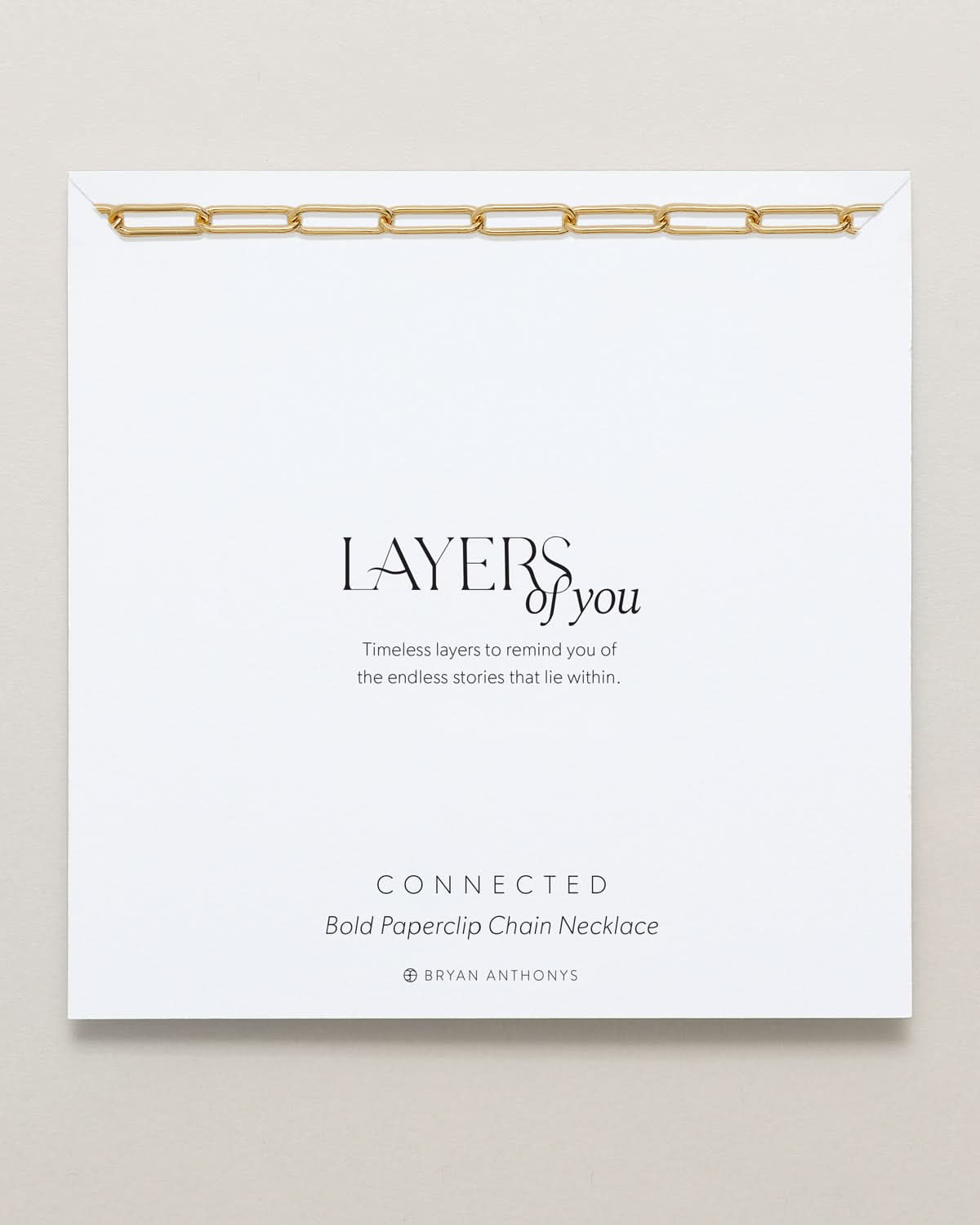 Bryan Anthonys Layers of You Connected Gold Bold Paperclip Chain Necklace On Card
