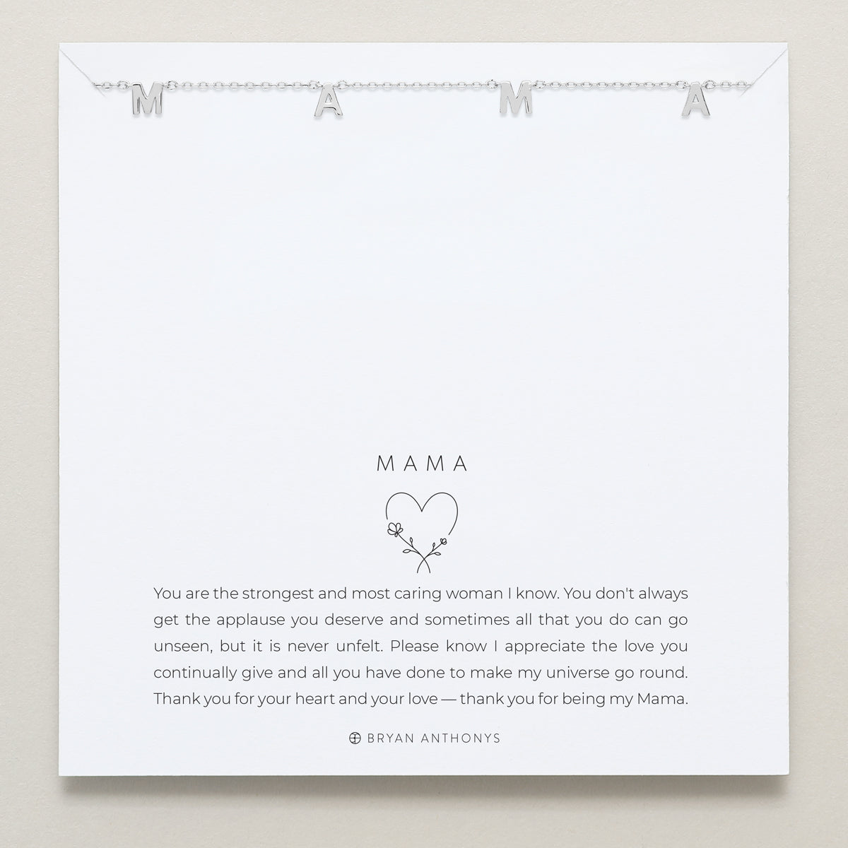 Bryan Anthonys Mama Silver Smooth Necklace On Card