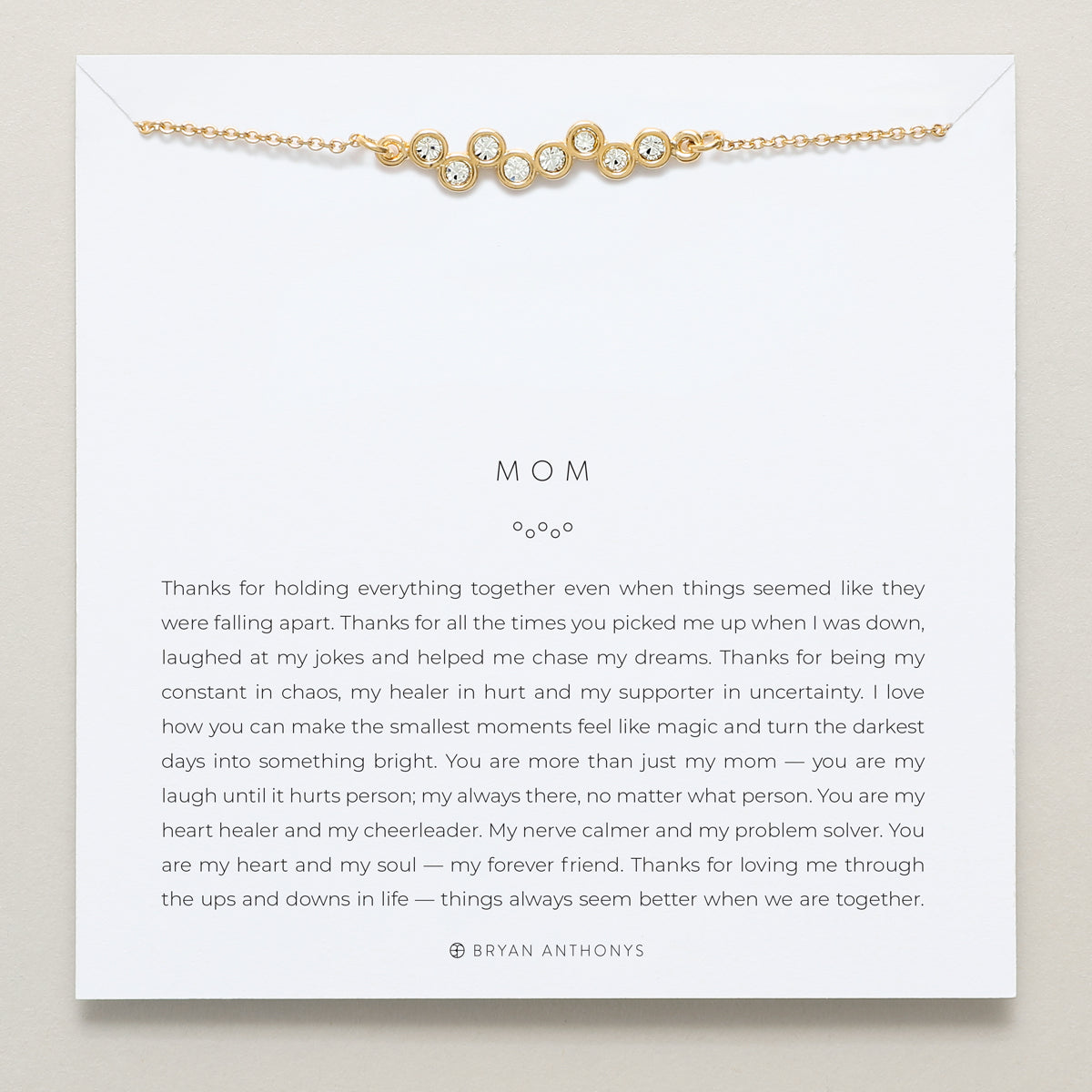 Bryan Anthonys Mom necklace dainty 14k gold crystal