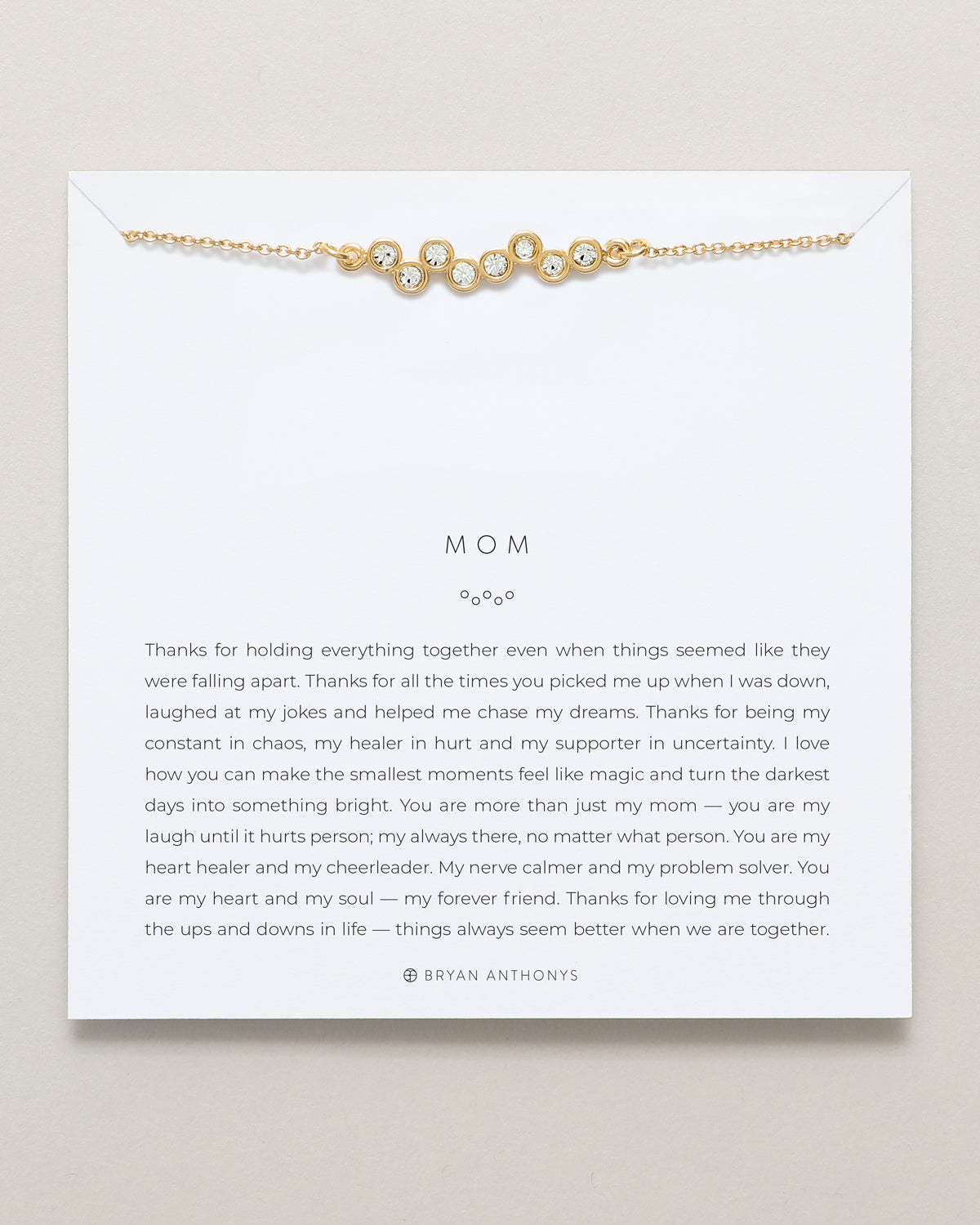Bryan Anthonys Mom necklace dainty 14k gold crystal