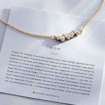Mom Necklace showcase in 14k gold on card