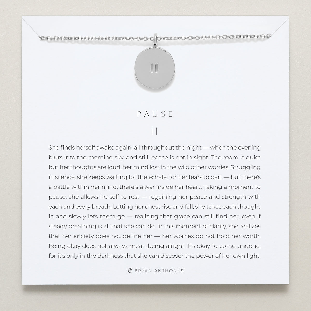 bryan anthonys designs for a difference pause necklace anxiety give back silver