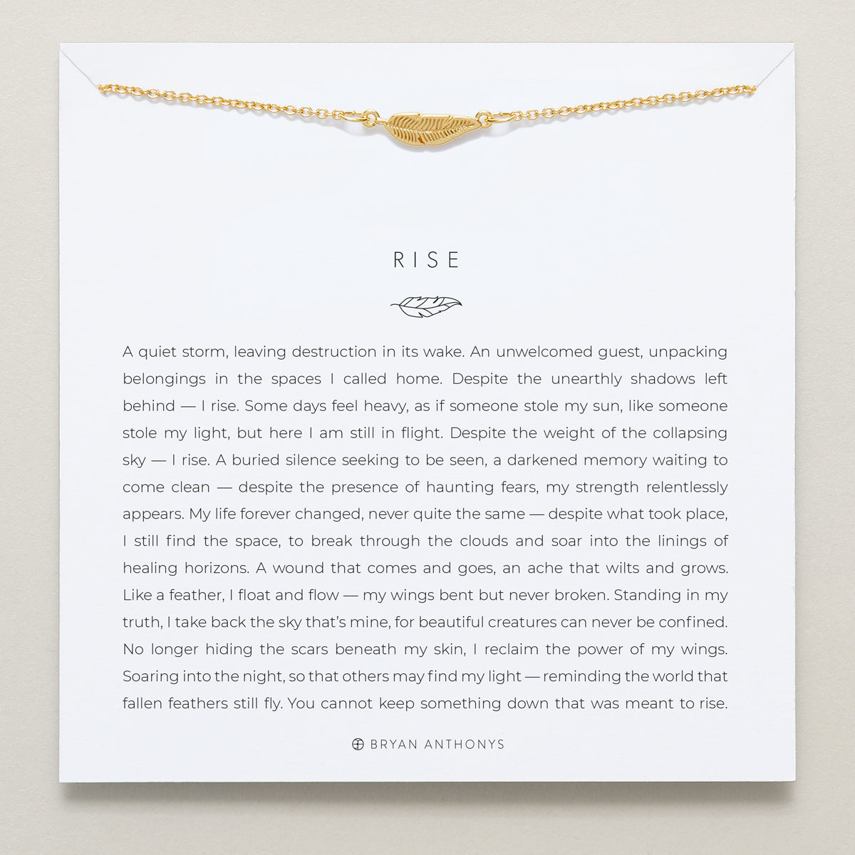 Bryan Anthonys Rise Gold Feather Necklace On Card