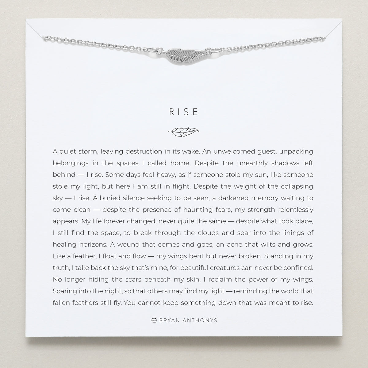 Rise Necklace in silver finish on card