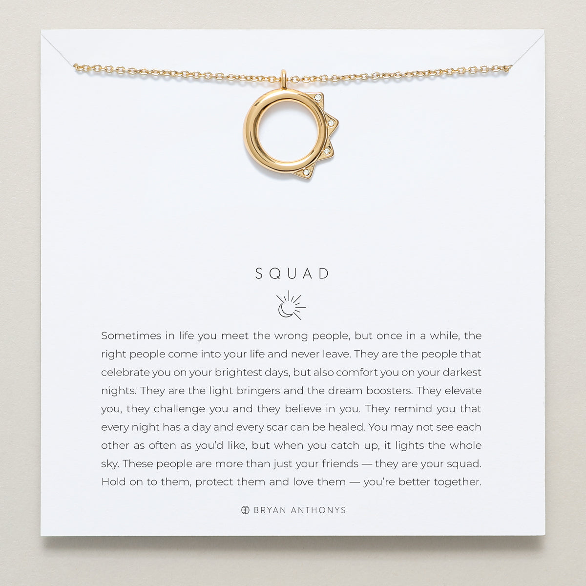 Bryan Anthonys Squad necklace dainty sun moon 14k gold