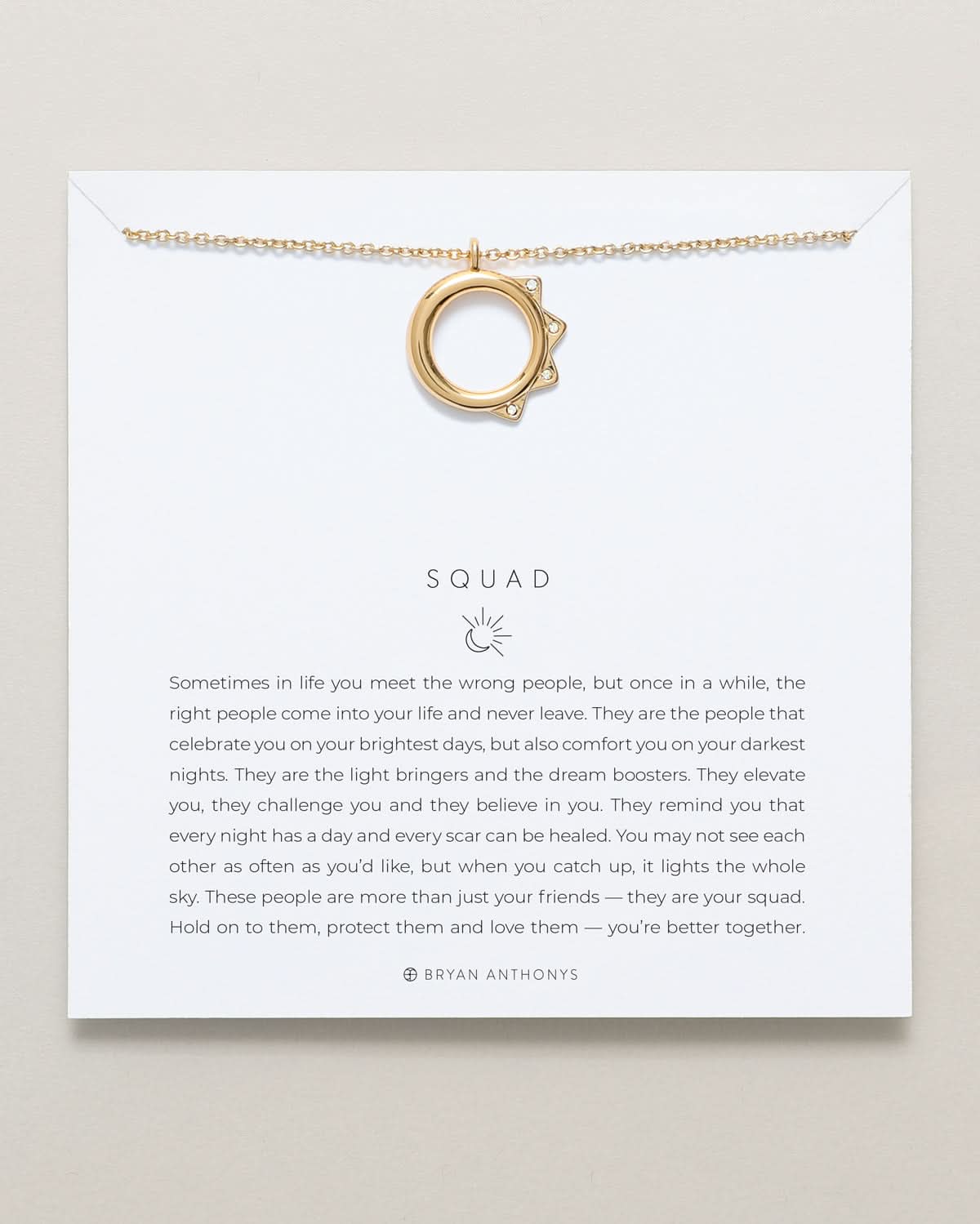 Bryan Anthonys Squad necklace dainty sun moon 14k gold
