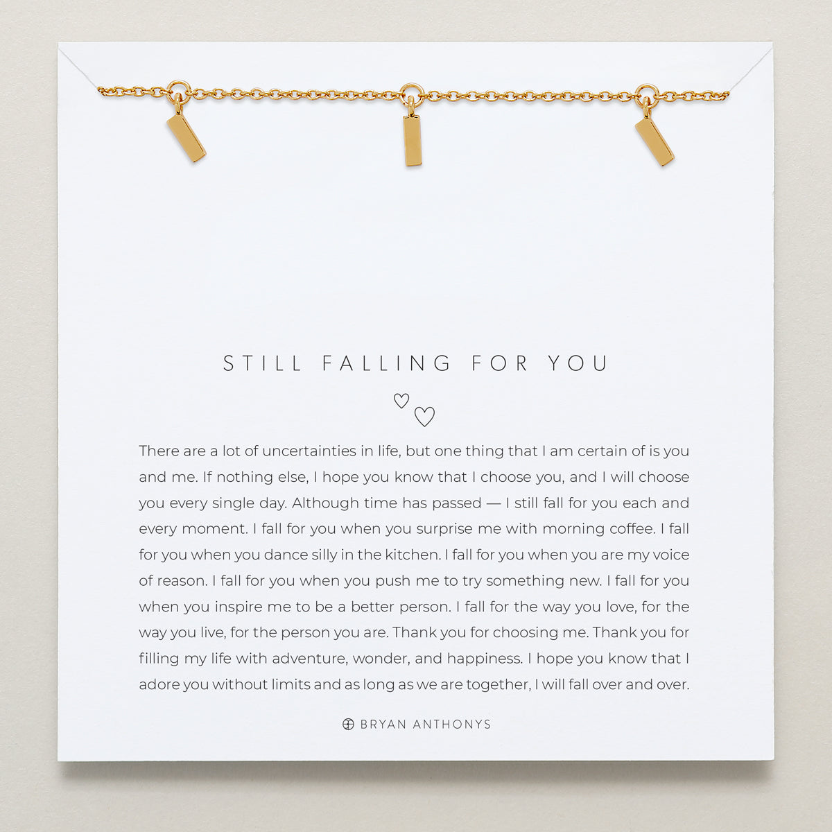 Bryan Anthonys Still Falling For You Gold Necklace On Card