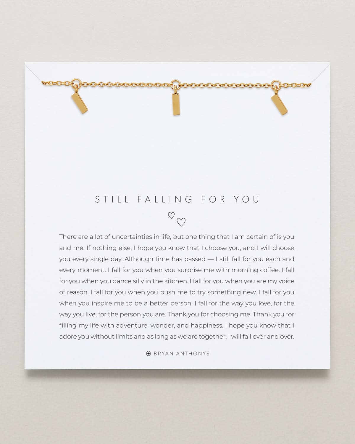 Bryan Anthonys Still Falling For You Gold Necklace On Card