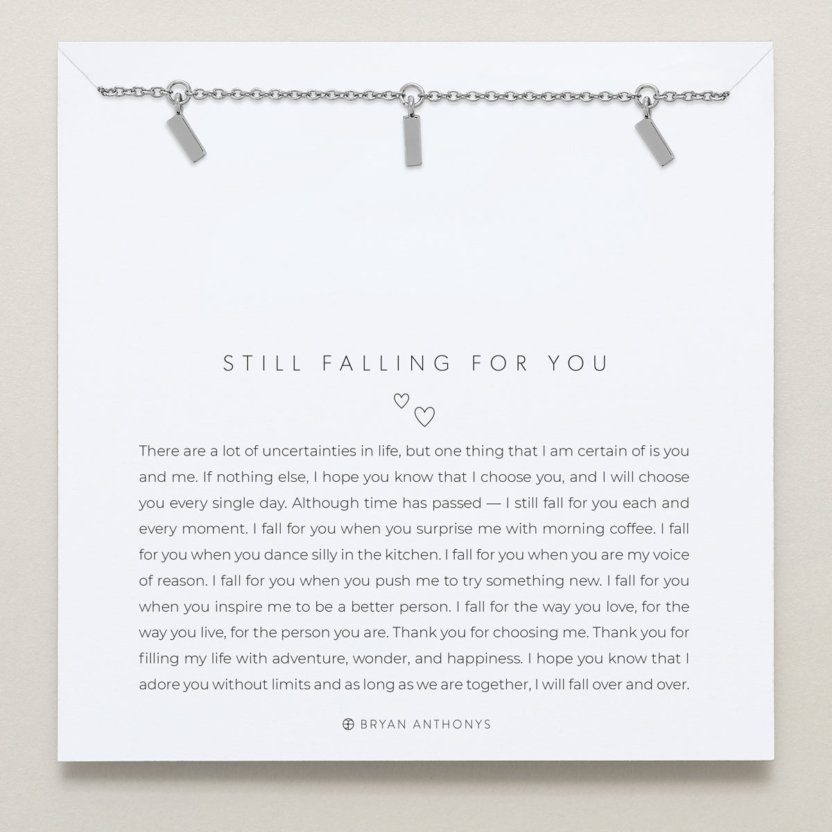 Bryan Anthonys Still Falling For You Silver Necklace On Card