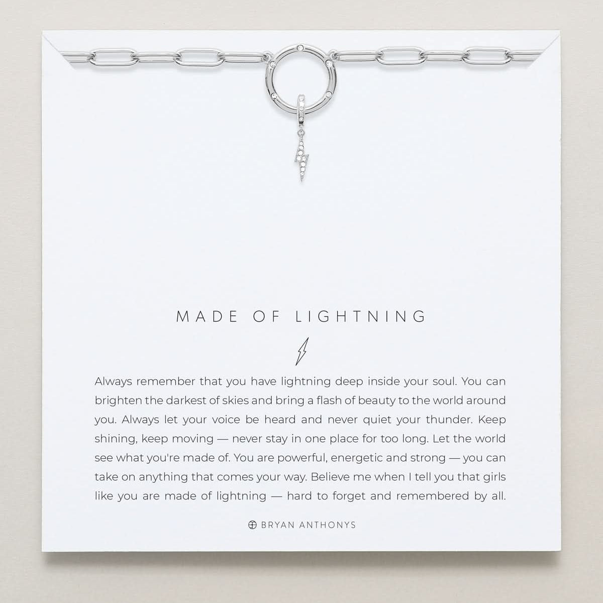 Bryan Anthonys Stories Of You Made Of Lightning Silver Charm Necklace On Card