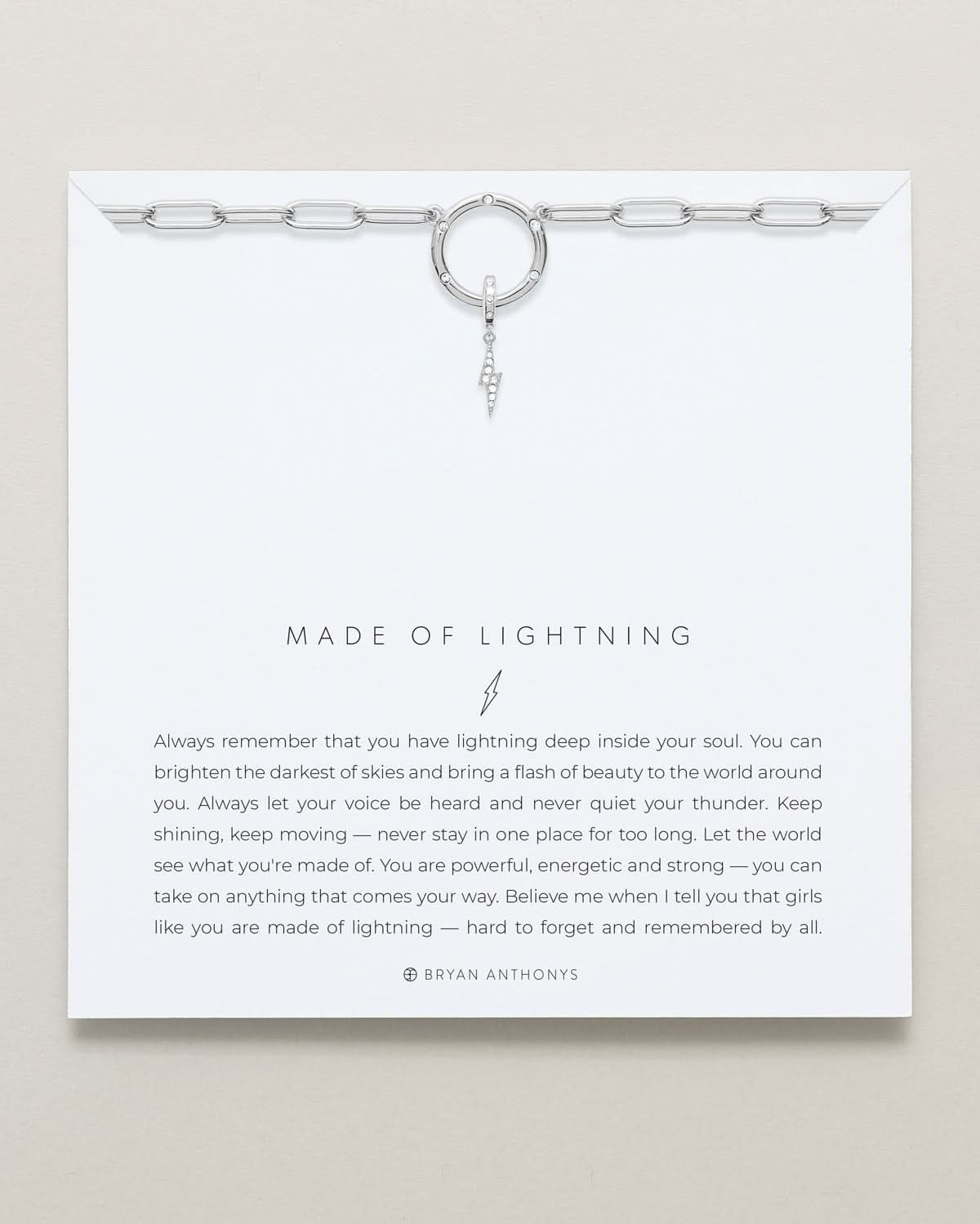 Bryan Anthonys Stories Of You Made Of Lightning Silver Charm Necklace On Card