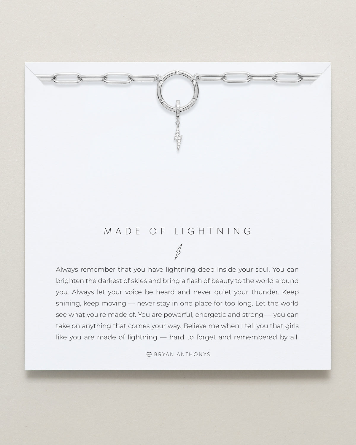 Bryan Anthonys Stories Of You Made Of Lightning Silver Charm Necklace On Card