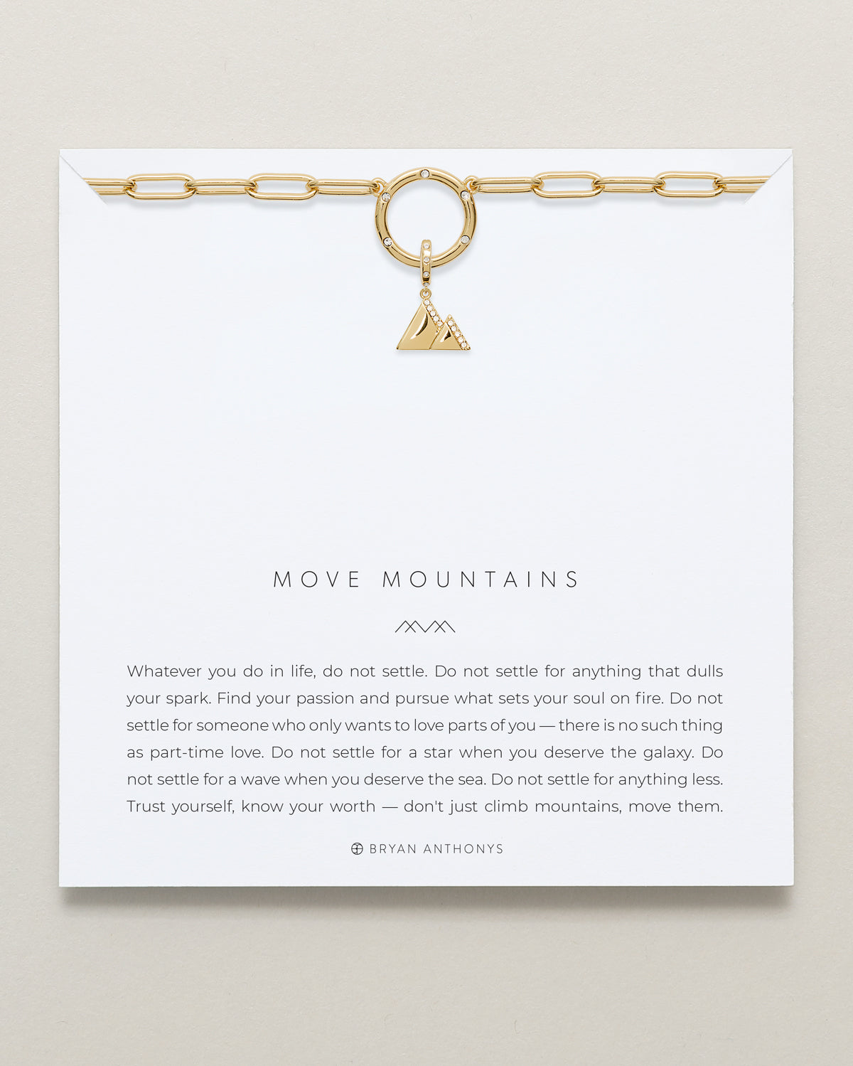 Bryan Anthonys Stories Of You Move Mountains Gold Charm Necklace On Card