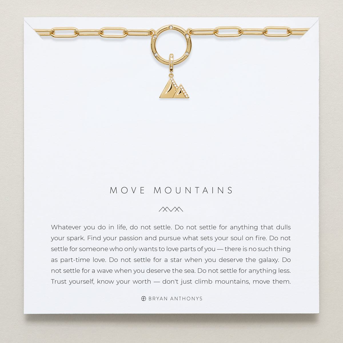 Bryan Anthonys Stories Of You Move Mountains Gold Charm Necklace On Card