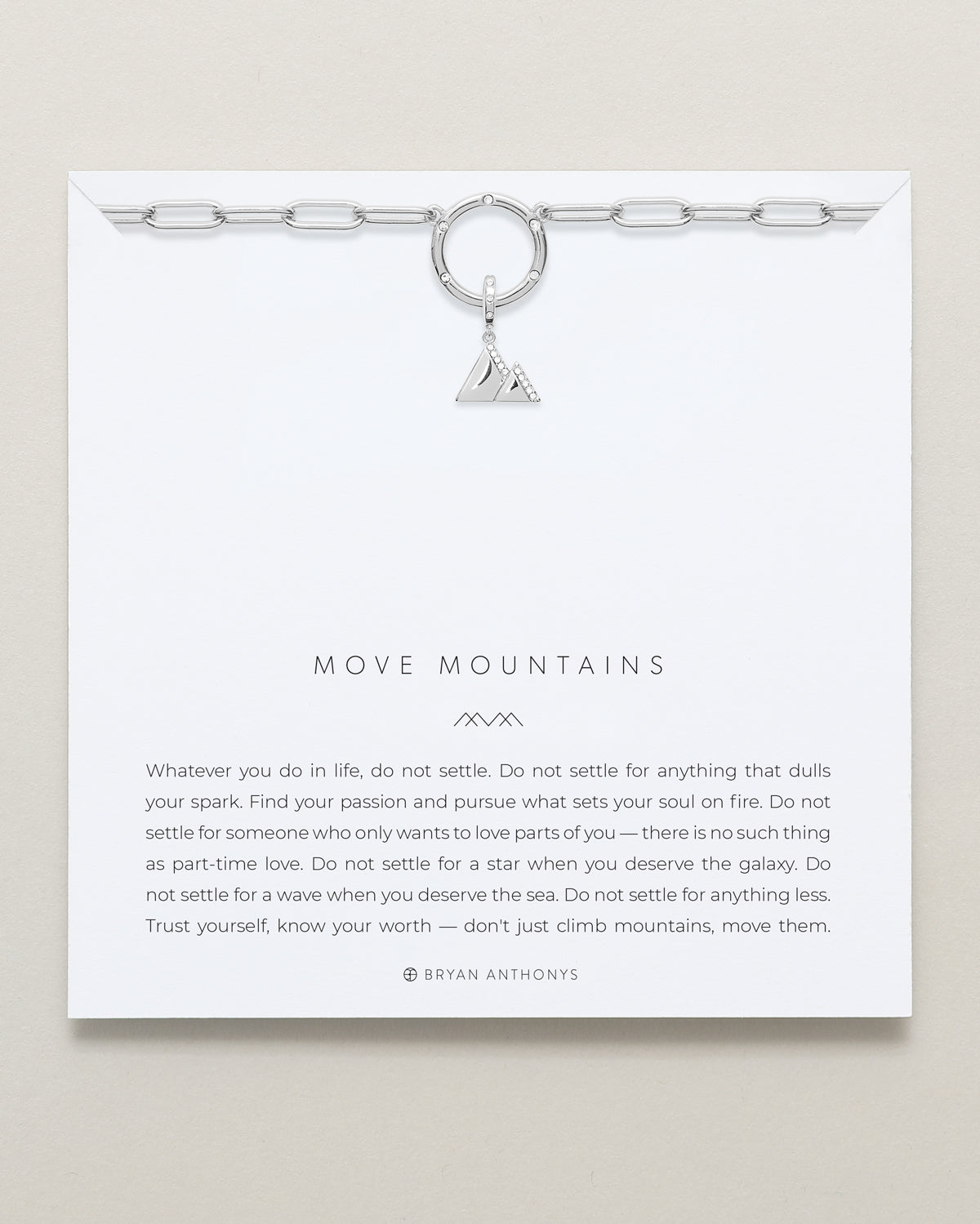 Bryan Anthonys Stories Of You Move Mountains Silver Charm Necklace On Card