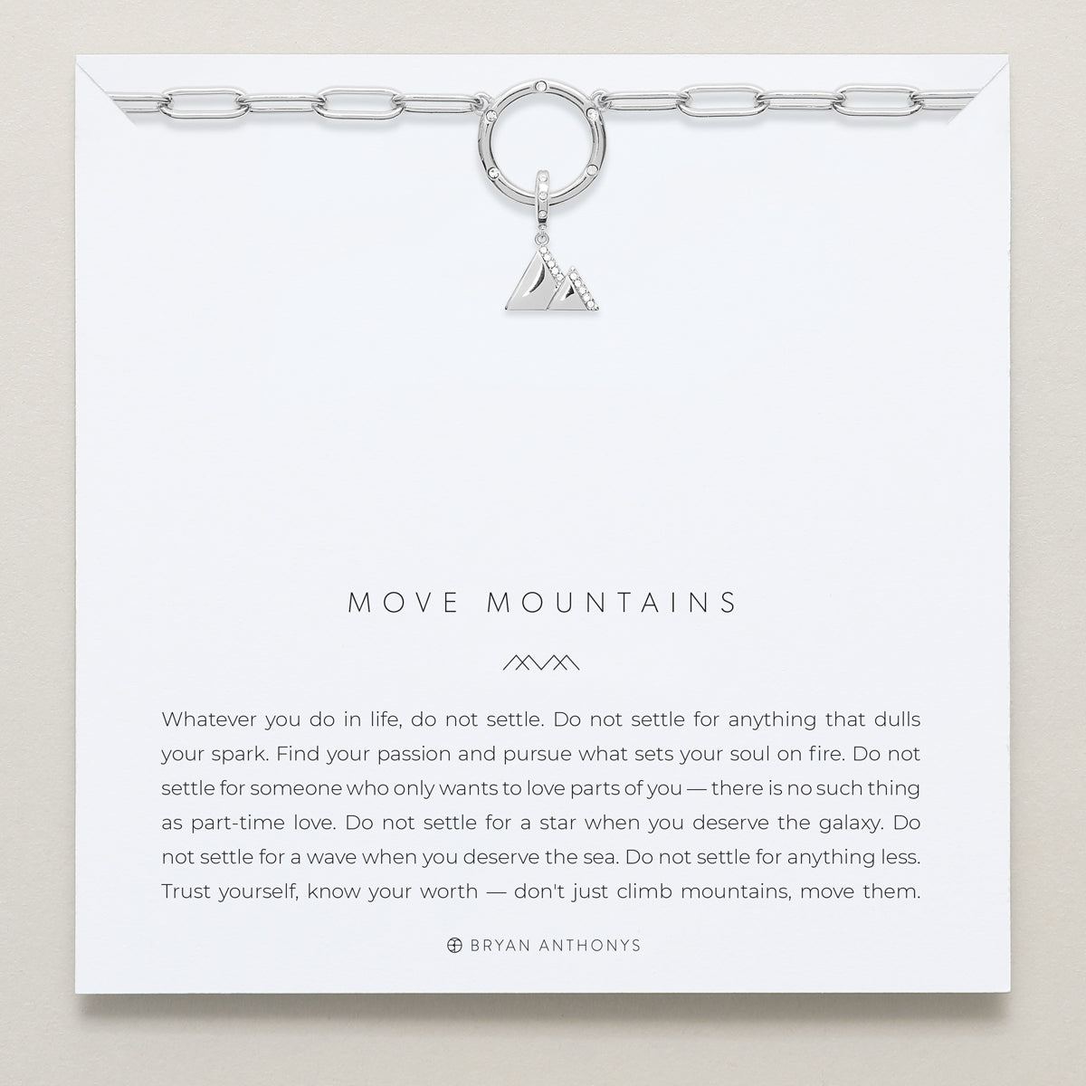 Bryan Anthonys Stories Of You Move Mountains Silver Charm Necklace On Card