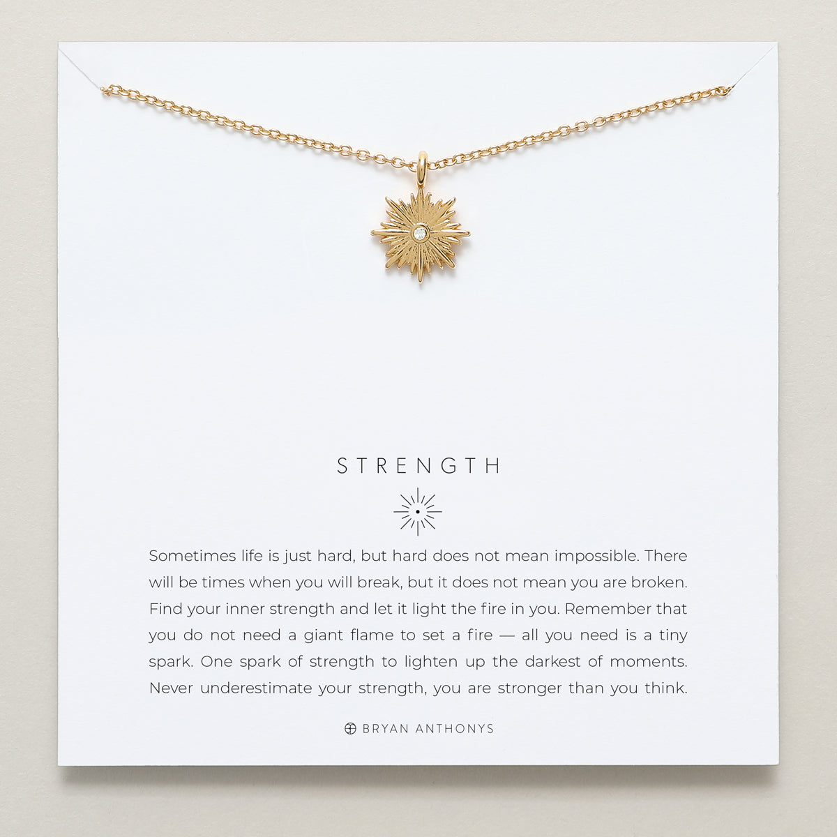 Bryan Anthonys dainty Strength spark necklace 14k gold