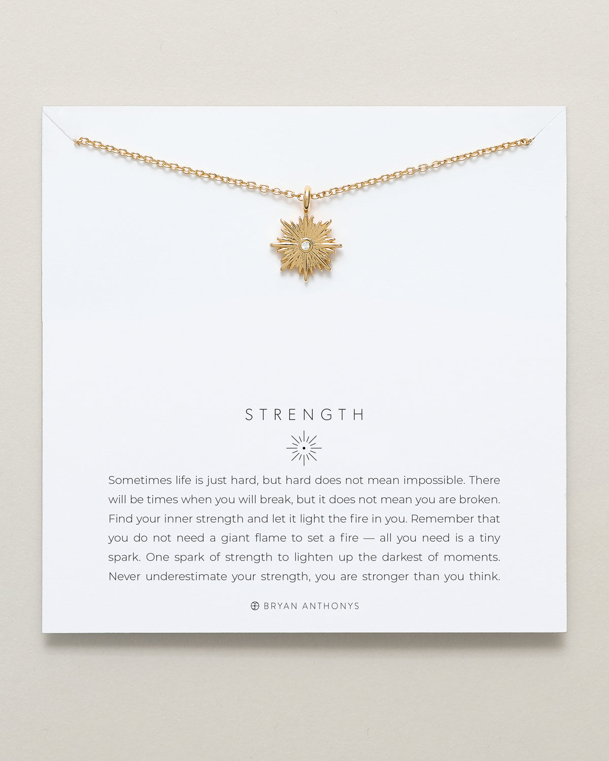 Bryan Anthonys dainty Strength spark necklace 14k gold