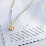 Strength Necklace showcase in 14k gold on card