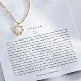 Teacher Necklace showcase in 14k gold on card