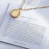 Magic Within Necklace showcase in 14k gold on card
