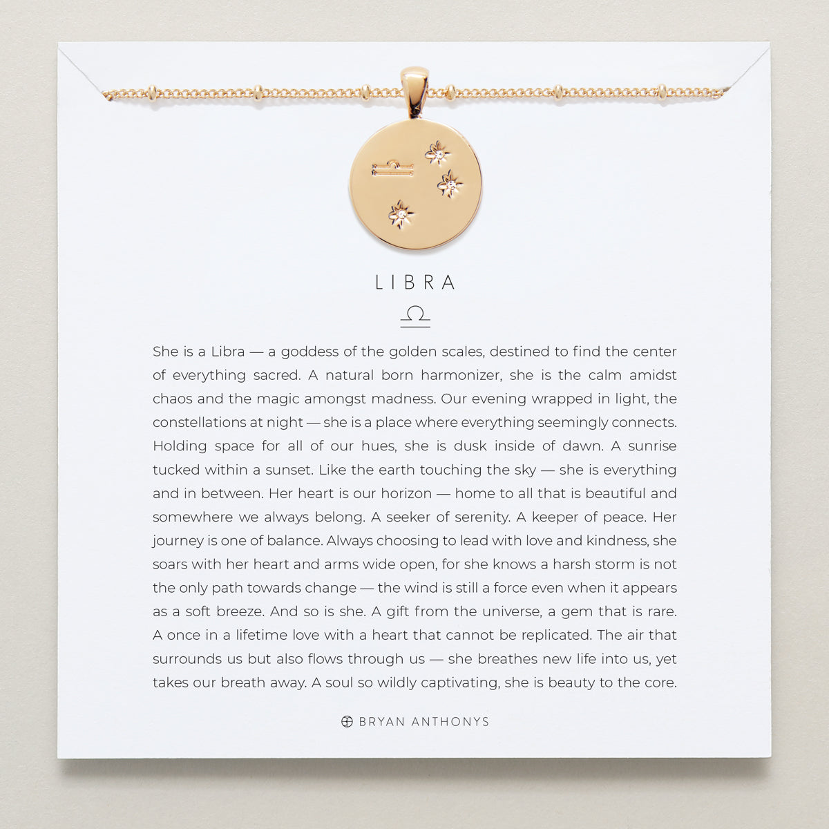 Bryan Anthonys Gold Libra Zodiac Necklace On Card
