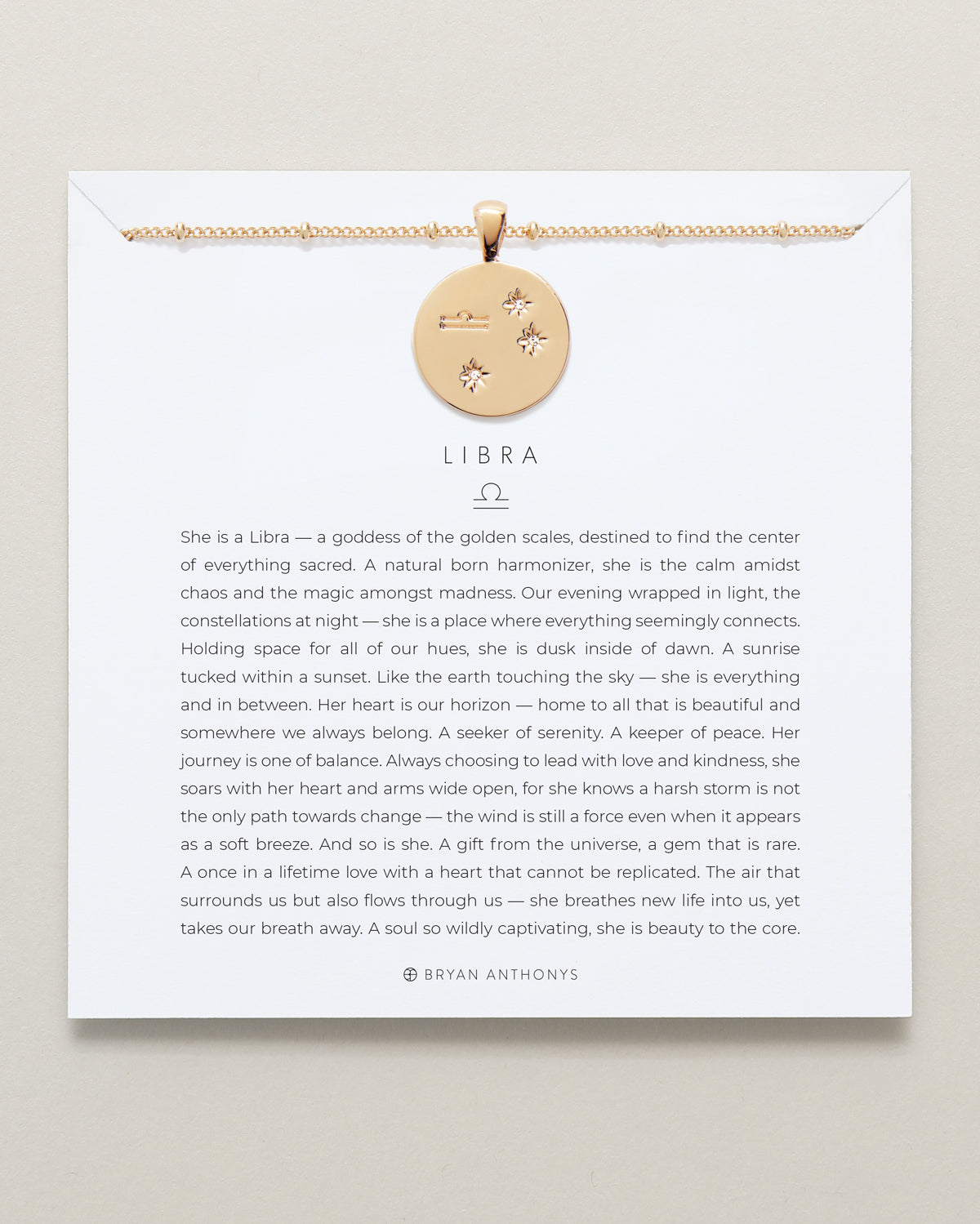 Bryan Anthonys Gold Libra Zodiac Necklace On Card