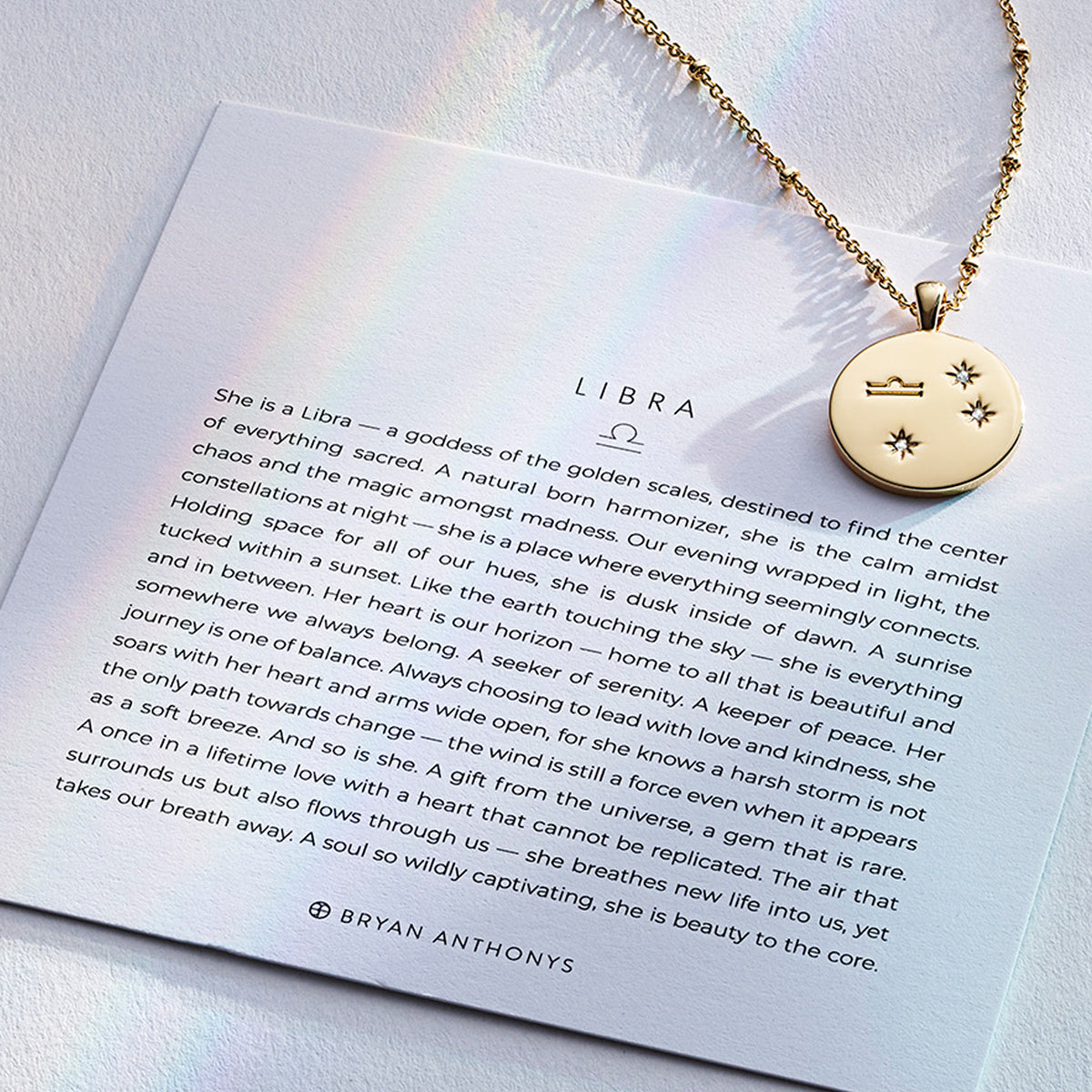 Bryan Anthonys Gold Libra Zodiac Necklace On Card
