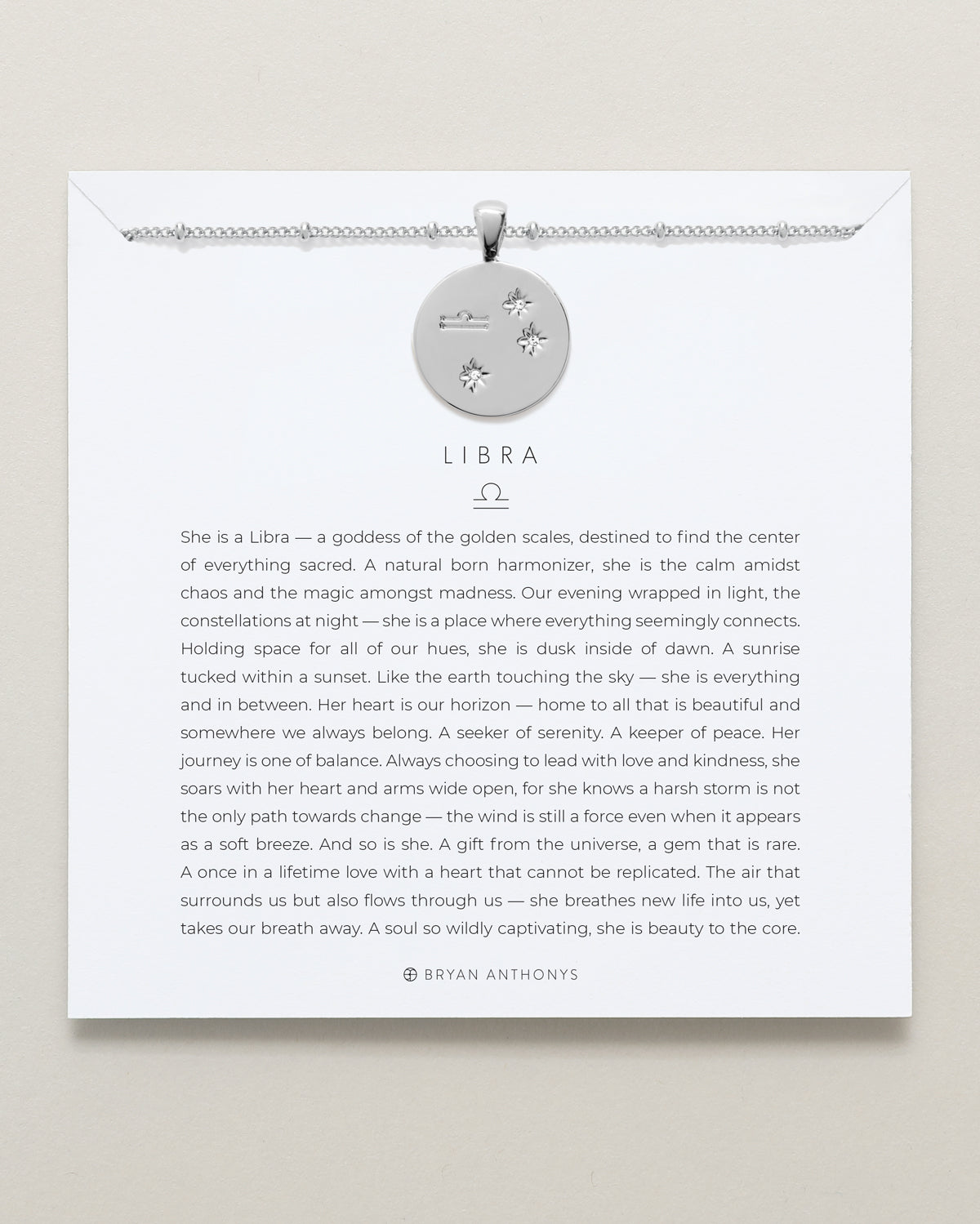 Bryan Anthonys Silver Libra Zodiac Necklace On Card