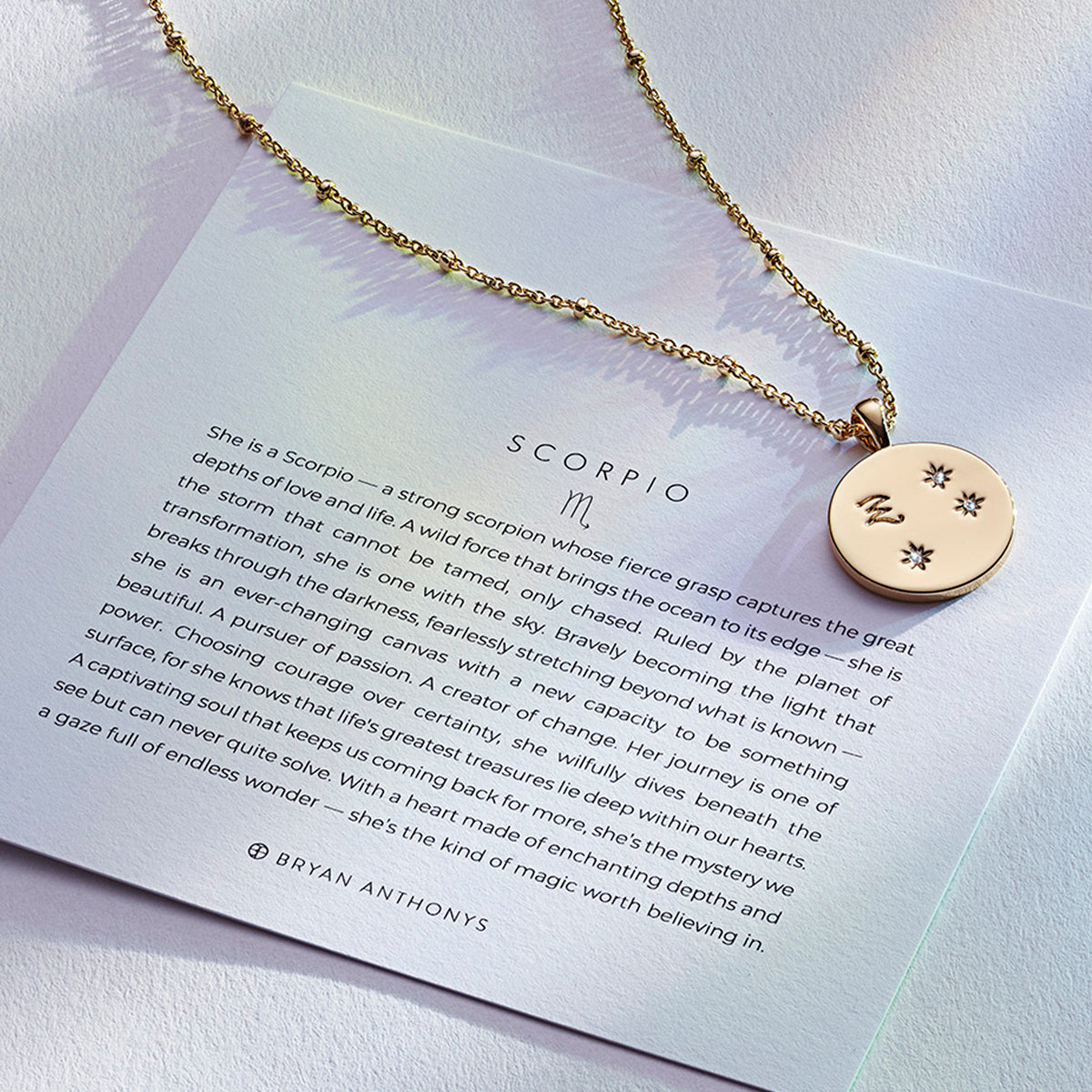 Bryan Anthonys Gold Scorpio Zodiac Necklace On Card