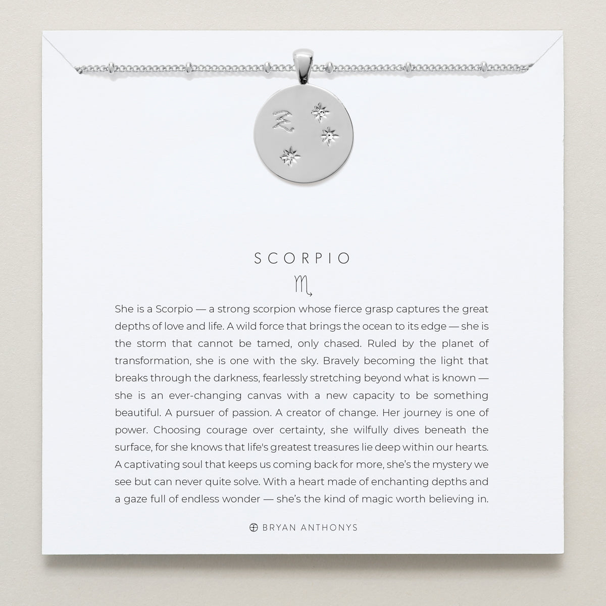 Bryan Anthonys Silver Scorpio Zodiac Necklace On Card