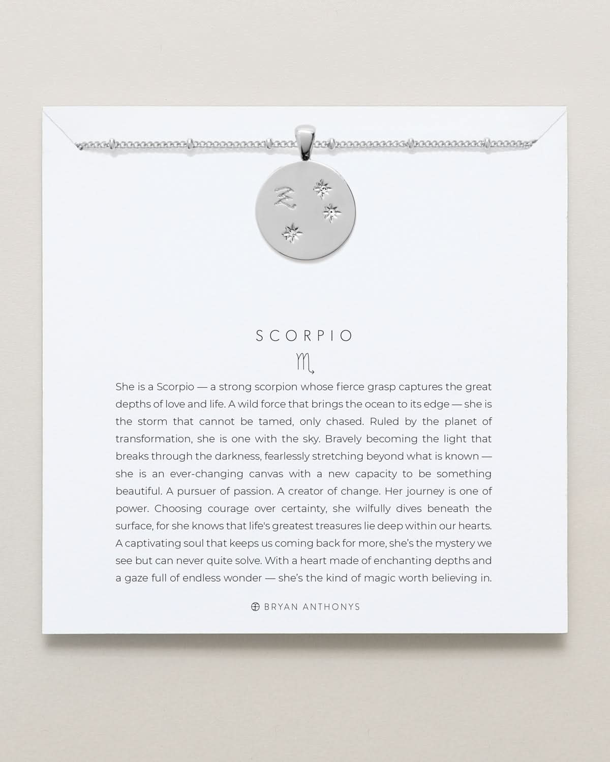 Bryan Anthonys Silver Scorpio Zodiac Necklace On Card