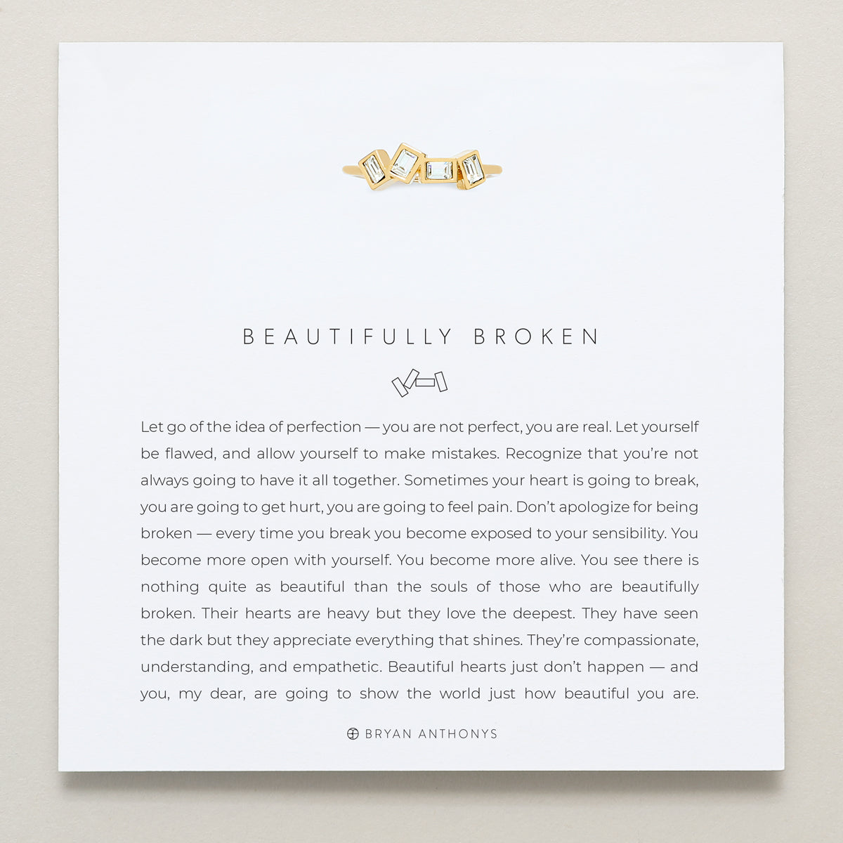 Bryan Anthonys Beautifully Broken Gold Ring With Crystals On Card