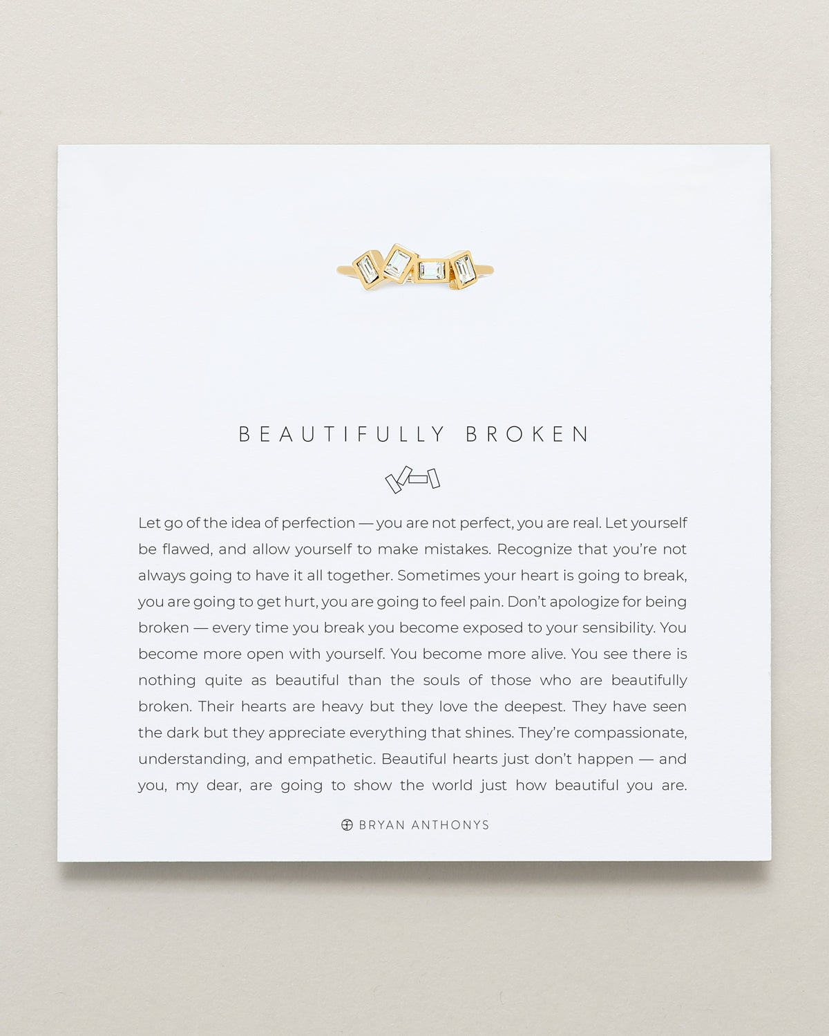 Bryan Anthonys Beautifully Broken Gold Ring With Crystals On Card