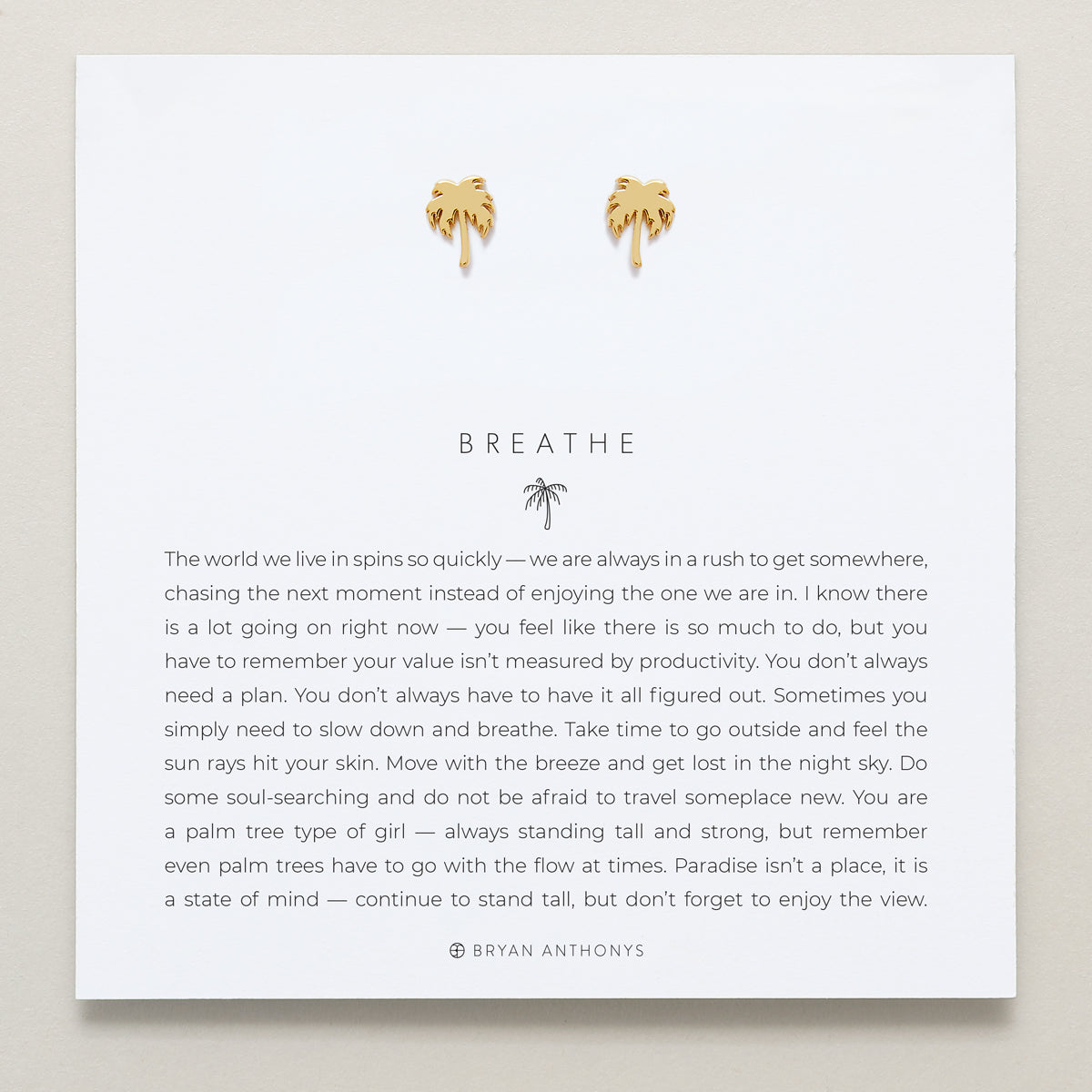 Bryan Anthonys Breathe Gold Stud Earrings On Card
